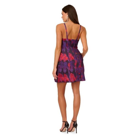 LIV FOSTER FLORAL JACQUARD MINI DRESS WITH SPAGHETTI STRAPS IN PURPLE MULTI - Picture 2 of 8